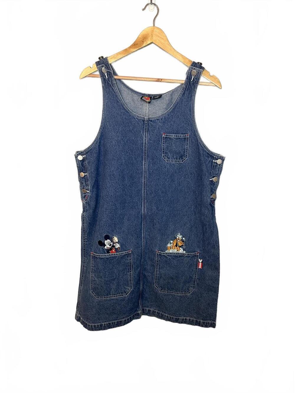 Vintage 90's Mickey Unlimited Mickey & Pluto Denim Jumper Dress L